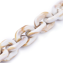 Floral White Transparent Acrylic Handmade Cable Chain, Oval, Floral White, 23.5x18x5mm, about 39.37 inch(1m)/strand