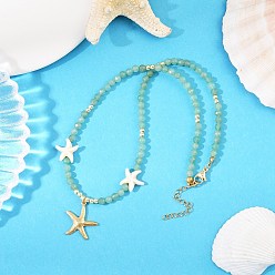 Зеленый Женские подвески в виде морских звезд из синтетической бирюзы и натурального зеленого авантюрина с круглыми бусинами 304 из нержавеющей стали, золотые, зелёные, 16.34 дюйм (41.5 см)