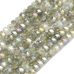 Светло-зеленый Коричневый Стеклянные бусины, имитация нефрита , рондель, с покрытием AB цвета, граненые, оливковый, 6x4~4.5 мм, отверстие : 1.2 мм, около 89~92 шт / нитка, 14.53~14.76'' (36.9~37.5 см)