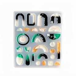 Белый Силиконовые формы для подвесок, формы для литья смолы, для уф-смолы, изготовление ювелирных изделий из эпоксидной смолы, разнообразные, белые, 159x127x9 мм, отверстие : 2~4.7 мм, внутренний диаметр: 7~47x4.5~39 мм