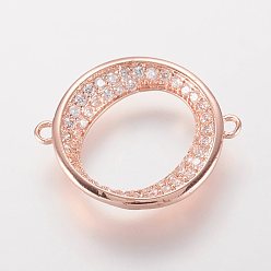 Розовое Золото Латунные микро проложить кубических ссылки циркония, кольцо, розовое золото , 20.5x17x3 мм, отверстие : 1 мм