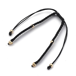 Black Braided Nylon Bracelet Making, with 304 Stainless Steel Open Jump Rings and Round Brass Beads, Golden, Black, Single Chain Length: about 6-1/8 inch(15.4cm)