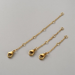 Golden 3Pcs 3 Styles 316 Surgical Stainless Steel Chain Extender, with Lobster Claw Clasps, Golden, 45~97mm, 1pc/style