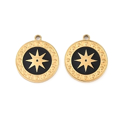 Плоский Круглый 304 нержавеющей стальной эмали подвески, золотые, плоские круглые прелести, 17x15x1.5 мм, отверстие : 1.4 мм