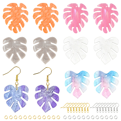 Mixed Color DIY Dangle Earring Making Kits, 12Pcs 3 Styles Acrylic Leaf Pendants, 48Pcs Iron Jump Rings and Earring Hooks, Ear Wire, Mixed Color, 6~34x0.7~28x2mm, hole: 1~2mm, inner diameter: 4.6mm