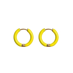 Желтый 304 из нержавеющей стали серьга, с эмалью, реальный 18 k позолоченный, желтые, 16x17.5x2.5 мм