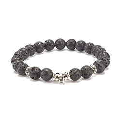 Лавовый камень Браслет из натуральной вулканической лавы с бусинами из сплава, украшения из драгоценных камней для женщин, внутренний диаметр: 2-1/4 дюйм (5.7 см)