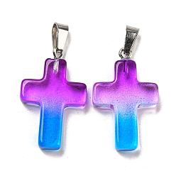 Темно-Фиолетовый Стекло подвеска, с фурнитурой платина железная, крест прелести, темно-фиолетовый, 29x18x5.5 мм, отверстие : 7x3.5 мм
