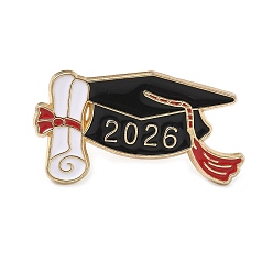 Hat Graduation Season Alloy Enamel Pins, Golden Lapel Pin Backs for Backpack Clothes, Graduation Cap, 19x33mm