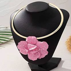 Золотой 3d ярко-розовые цветочные ожерелья из сплава для женщин, золотые, внутренний диаметр: 5.12 дюйм (13 см)