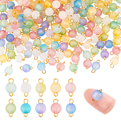 (52) Непрозрачная лаванда 200 шт. 5 стили матовые прозрачные акриловые круглые звенья-соединители подвески, с двойными петлями из латуни золотистого цвета, разноцветные, 14~14.5x7.5 мм, Отверстие : 2 мм & 2.5 мм, 40 шт / стиль