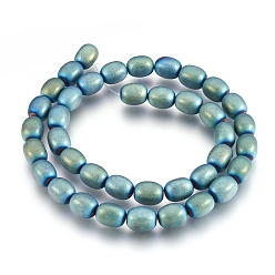 Green Plated Electroplate Non-magnetic Synthetic Hematite Bead Strands, Frosted, Barrel, Green Plated, 10~10.5x7~8mm, Hole: 1mm, about 39~40pcs/strand, 15.7 inch(40cm)