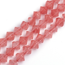 Cuarzo de la Cereza Cuentas de vidrio de cuarzo de cereza hebras, bicono, 5.7~6x6 mm, agujero: 1 mm, 14.37 pulgada (36.5 cm), sobre 63 unidades / cadena