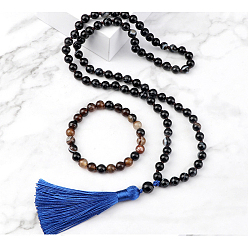 Натуральный Агат Ожерелья и браслеты с круглыми бусинами из натурального агата, 850 мм и 180 мм