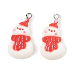 Снеговик Подвески из непрозрачной смолы на рождественскую тематику, с железной платиной петлей, снеговик, 29.5x15.5x8 мм, отверстие : 2 мм