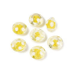 Yellow Handmade Lampwork Beads, Bead in Bead, Flying Saucer with Polka Dot, Yellow, 13~15x9~10.5mm, Hole: 0.8~1.8mm, about 50pcs/strand, 16.93~18.90 inch(43~48cm)