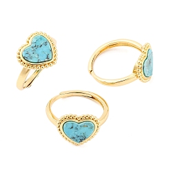 Бирюза Регулируемые кольца с натуральной бирюзой в форме сердца, латунное кольцо для женщин, долговечный, без свинца и без кадмия, золотые, внутренний диаметр: 18 мм