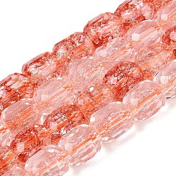 Tomato Transparent Crackle Glass Beads Strands, Column, Faceted, Tomato, 8~8.5x7~8mm, Hole: 1~1.2mm, about 40~43pcs/strand, 13.78~14.57 inch(35~37cm)
