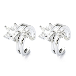 Платина Серьги-каффы из латуни с микропаве и кубическим цирконием, без кадмия и без свинца, долговечный, звезда, платина, 15.5x13x18 мм