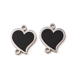 Stainless Steel Color 304 Stainless Enamel Connector Charms, Heart Links, Stainless Steel Color, 15x13x1.5mm, Hole: 1.5mm