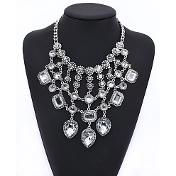 Кристалл Роскошные многослойные ожерелья в форме капли из сплава в стиле ретро для женщин, чёрные, кристалл, 16.93 дюйм (43 см)