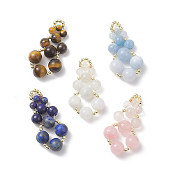 Mixed Stone Natural Mixed Gemstone Copper Wire Wrapped Pendants, Round Charms with Electroplate Non-magnetic Synthetic Hematite Beads, 39~41x21x8.5mm, Hole: 3x3mm