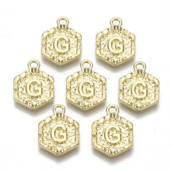Letter G Подвески из сплава , без кадмия, без никеля и без свинца, шестиугольник с буквой, реальный 18 k позолоченный, letter.g, 17.5x13x2 мм, отверстие : 2 мм
