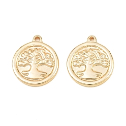 Golden 304 Stainless Steel Pendants, Round with Tree Charms, Rack Plating, Long-Lasting Plated, Golden, 17x15x2mm, Hole: 1.2mm
