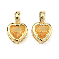 Золотистый Стеклянные прелести, сердце, с реечной обшивкой латунными выводами, без кадмия и без свинца, долговечный, граненые, золотые, 12x7.5x3.5 мм, отверстие : 3x2.5 мм