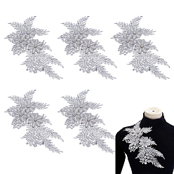 Серебро Нашивки на одежду из полиэстера, лист, со стразами, серебряные, 305x165x6.5 мм