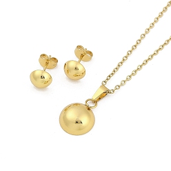 Золотой Вакуумное покрытие 304 и 201 комплекты ювелирных изделий из нержавеющей стали, подвесные ожерелья и серьги, полукруглый, золотые, 17.60 дюйм (44.7 см)