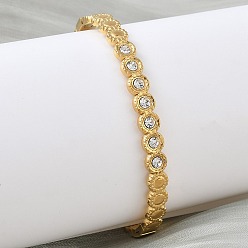 Плоский Круглый 304 женские шарнирные браслеты из нержавеющей стали, со стразами, ионное покрытие (ip), плоско-круглые, 1/4 дюйм (0.65 см), внутренний диаметр: 1-7/8x2-3/8 дюйм (4.9x6.15 см)