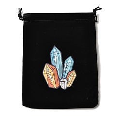 Другие Прямоугольные упаковочные мешочки из бархатной ткани с принтом, сумки с узором таро на завязках, чёрные, кластер кристаллов, 18.5x13.5x0.45 см
