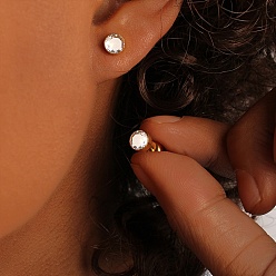 Настоящее золото 18K 304 серьги-гвоздики из нержавеющей стали с прозрачным фианитом, плоско-круглые, реальный 18 k позолоченный, 6 мм