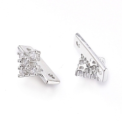 Платина 2 звенья латунные микропаве фианит многожильные 12x7.5x7 дырчатые, цветок, прозрачные, платина, 1.2~1.4 мм, отверстие : {1} мм