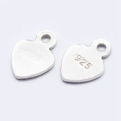 Silver 925 Sterling Silver Chain Tabs, with 925 Stamp, Heart, Silver, 7x5x0.5mm, Hole: 0.8mm, about 81pcs/10g