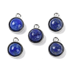 Ляпис-Лазурь Природный лазурит подвески, с платиновым тоном стойки с покрытием из латуни, плоско-круглые, 9.8x7.5x4.3 мм, отверстие : 1.2 мм