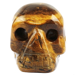 Тигровый глаз Натуральные резные фигурки черепа из тигрового глаза, для домашнего украшения рабочего стола, 26x18x16 мм