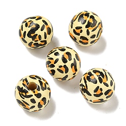 Лимонный шифон Набивные деревянные европейские бусины, круглый с леопардовым рисунком, лимонный шифон, 15.5~16 мм, отверстие : 4~4.5 мм