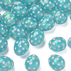 Зеленый Прозрачные бусины из смолы, голографические бусы, яйцо со звездой, с эмалью, зелёные, 14.5x12 мм, отверстие : 2.4 мм