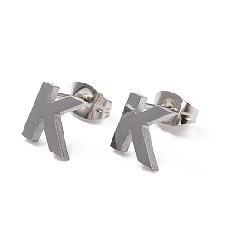 Letter K Tarnish Resistant 304 Stainless Steel Greek Alphabet Stud Earrings, Manual Polishing, Letter.K, 7~11x2~10x1.5mm, Pin: 0.8mm