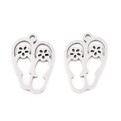 Нержавеющая Сталь Цвет 201 подвески из нержавеющей стали, тапочка, лазерная резка, цвет нержавеющей стали, 17.5x12x1 мм, отверстие : 1.4 мм