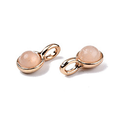 Rose Quartz Natural Rose Quartz Charms, with Light Gold Plated Brass Findings, Round, 11.5x6.5x5mm, Hole: 2mm