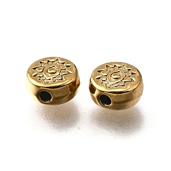 Настоящее золото 18K 304 из нержавеющей стали бусы, плоские круглые с глаз, ионное покрытие (ip), реальный 18 k позолоченный, 6x3 мм, отверстие : 1.4 мм