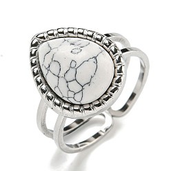 Нержавеющая Сталь Цвет 304 открытые манжеты из нержавеющей стали, синтетические бирюзовые кольца-капли на палец для женщин и мужчин, цвет нержавеющей стали, регулируемый