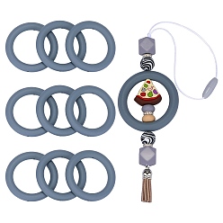 Темно-Серый 9 шт. кольцо из экологически чистого пищевого силикона фокусные бусины, темно-серый, 65x9.5 мм, отверстие : 3 мм, внутренний диаметр: 44 мм