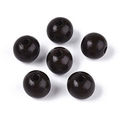 Коричневый Круглые бусины из натурального дерева схима, окрашенные распылением, кофе, 13~14x12.9 мм, отверстие : 2.8~3.5 мм