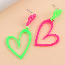Лайм Модные акриловые серьги-гвоздики из нержавеющей стали, сердце, цвет нержавеющей стали, желто-зеленые, 58x30 мм
