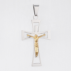 Золотой & Цвет Нержавеющей Стали 304 подвески из нержавеющей стали, Подвески с большими отверстиями, на Пасху, крест, золотые и нержавеющая сталь цвет, 54x30.5x6 мм, отверстие : 6x11 мм