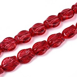 Малиновый Краска для выпечки, прозрачные стеклянные бусины, нити, тюльпан, малиновый, 12x10x6.5~7 мм, отверстие : 1 мм, около 55 шт / нитка, 25.59 дюйм (65 см)